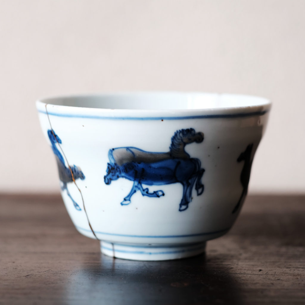 明治期 九谷製青粒手染付『人物物語漢詩図』鉢 飾鉢 茶事/茶道具 美品