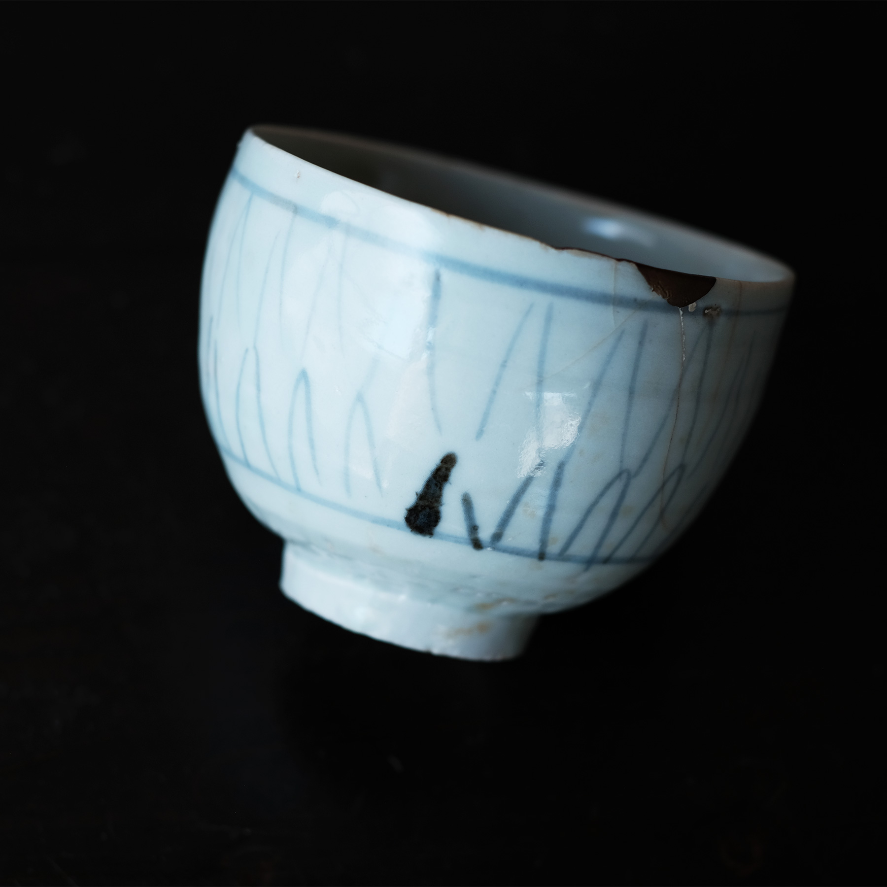 江戸時代 前期 初期伊万里 染付 網手 小碗 箱付 茶碗 酒器