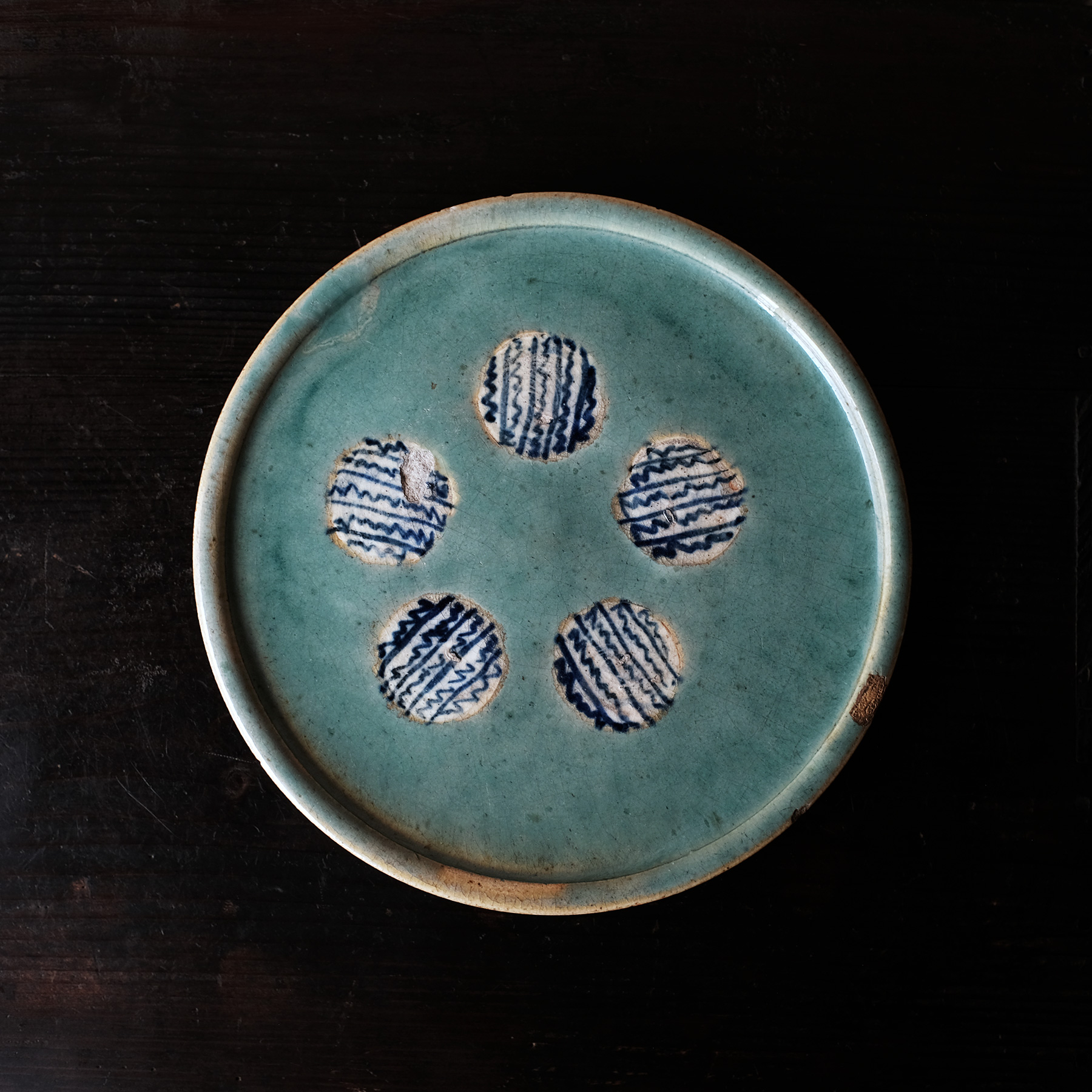 古織部釉行灯皿 古織部 古瀬戸 古民藝 骨董アンティーク 絵皿 江戸時代