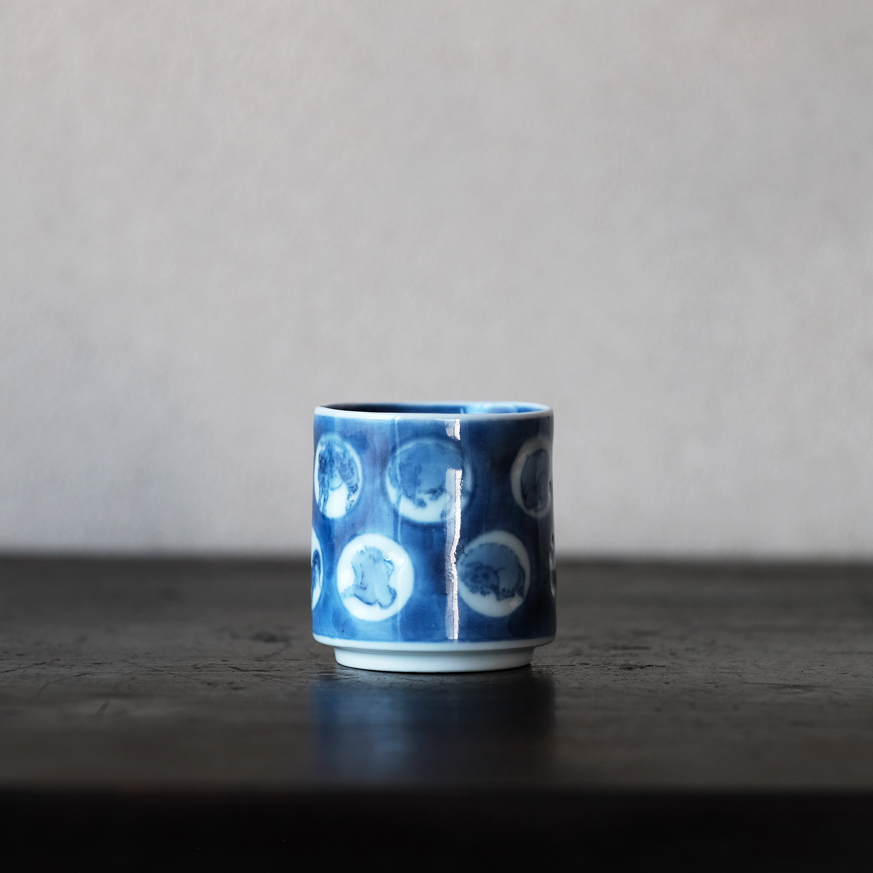 古伊万里 染付大猪口17客 木箱付 口径約8.5㎝ 東