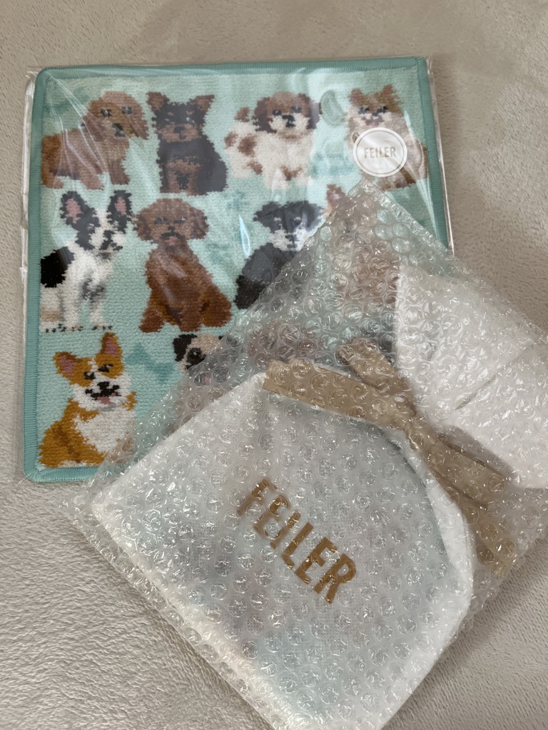 マイキュートパピー ハンカチ(ペールグリーン×グリーン): FEILER