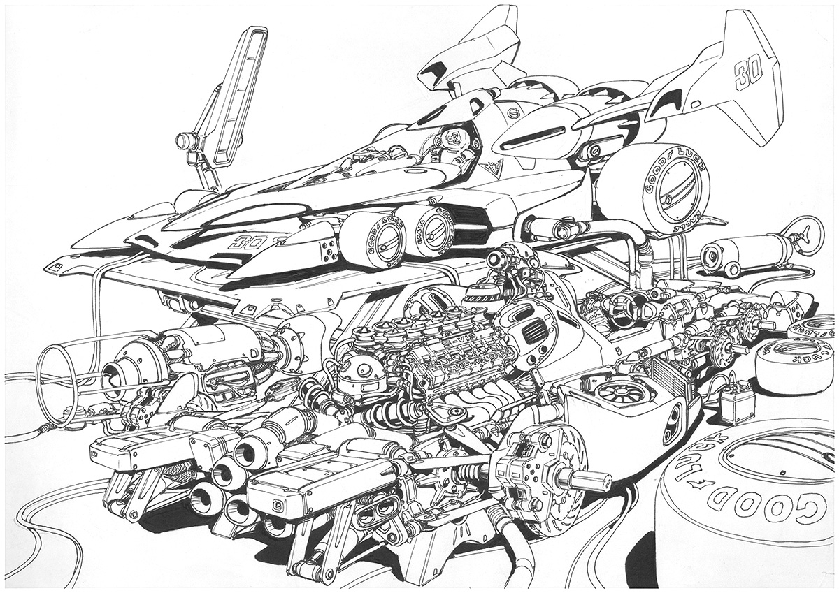 新世紀GPXサイバーフォーミュラ 河森正治 直筆サイン入り複製原画 未