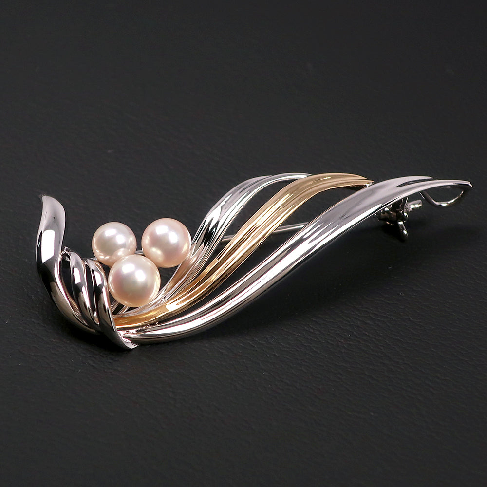 TASAKI】タサキ 真珠 ブローチ K18イエローゴールド×シルバー×パール
