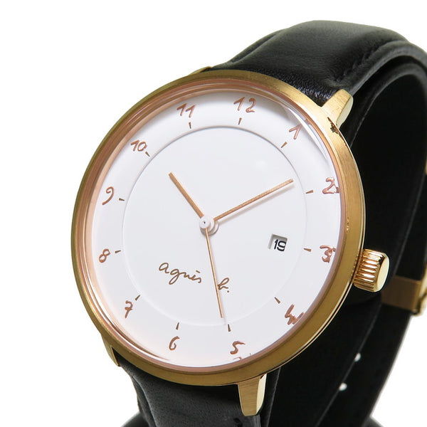 agnes b./アニエスベー】 VJ12-KY40 腕時計 GP/レザー クオーツ 白