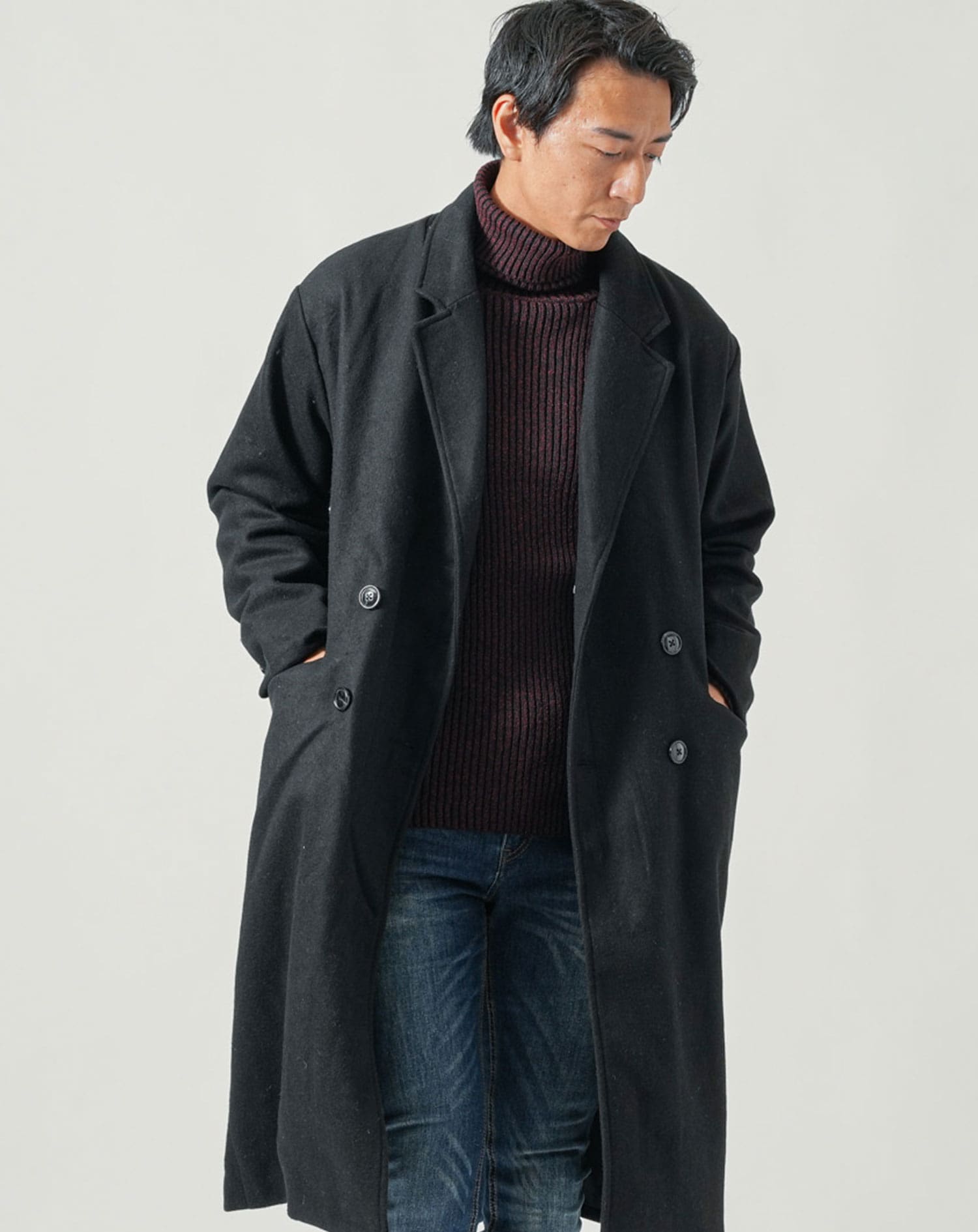 美品 ZARA×MANTECO♡ウール混 ダブルチェスターコート 黒 L相当 ZARA