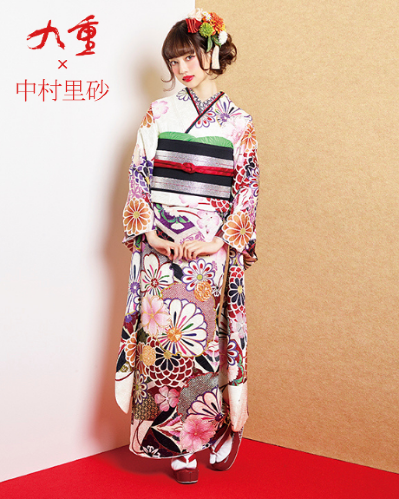 九重×中村里砂 レトロ振袖（菊と桜に雪輪柄／白紫）20008 | おりえん