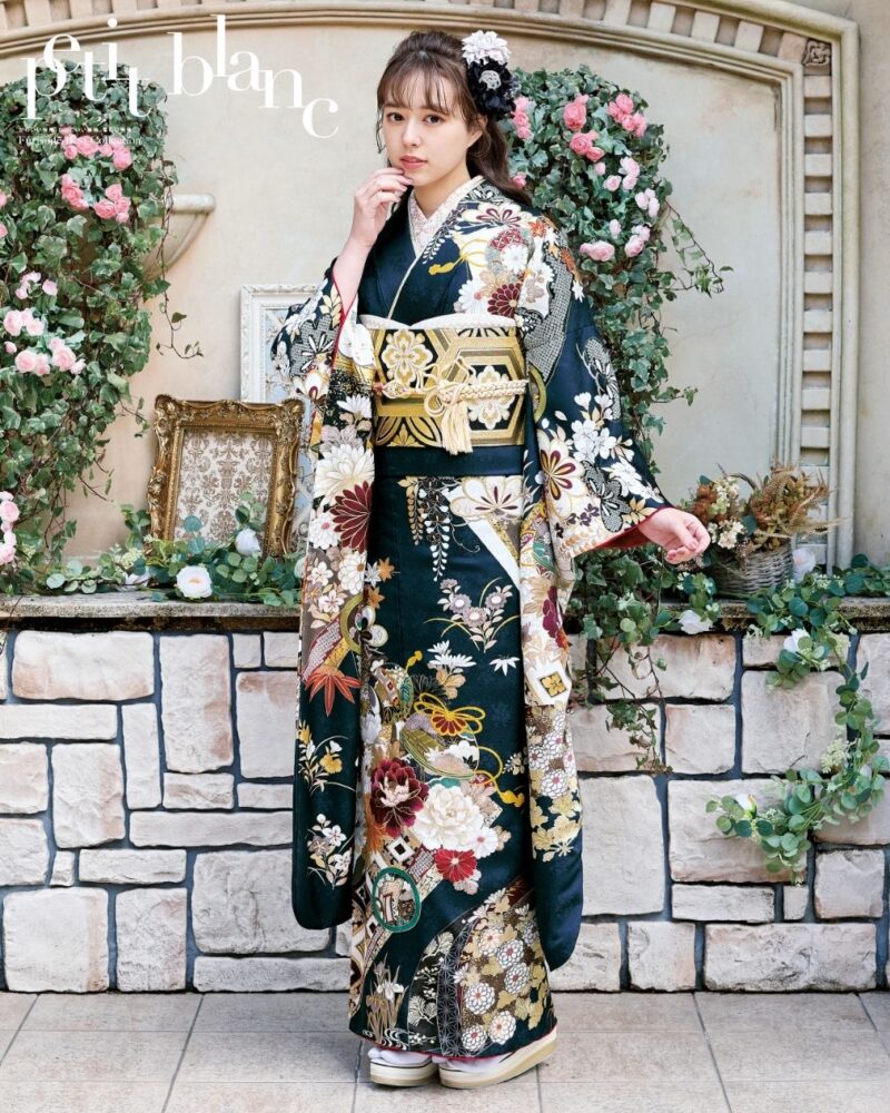 新品】上品な縮緬地の熨斗柄の振袖フルセット