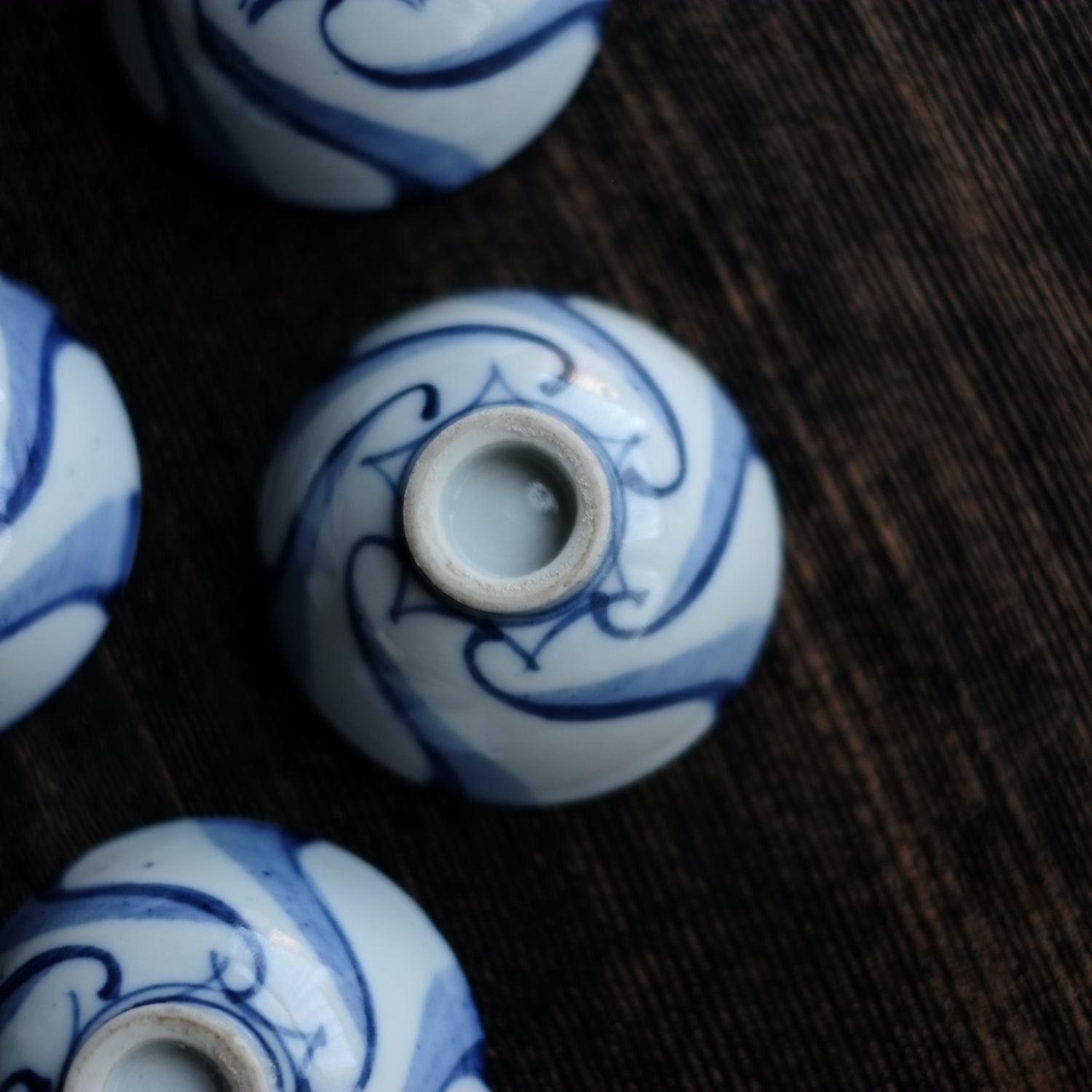 煎茶 染付 碗 五件 時代物(K-LC763) 煎茶 染付 碗 五件 時代物(K-LC763