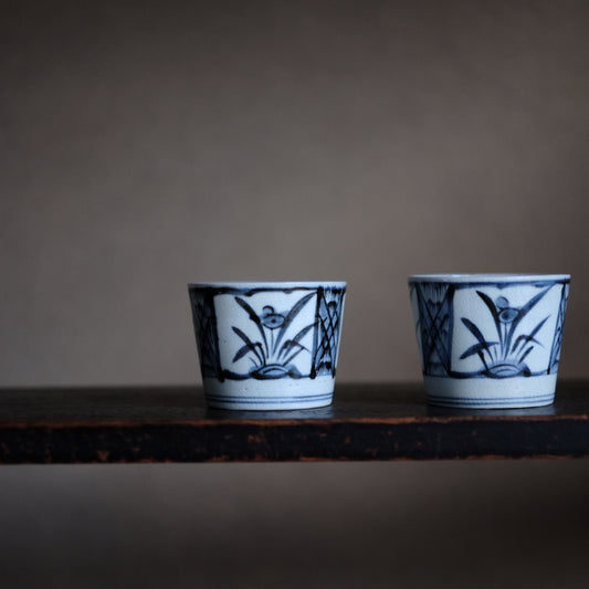 古伊万里蕎麦猪口 古伊万里市松、宝繋ぎ組合せ文蕎麦猪口 5客揃 江戸