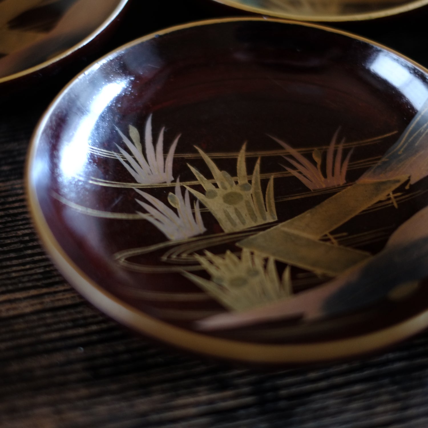 菓子器 取り皿 鶴 天然木 本漆器 明治期 時代物 骨董 菓子器 取り