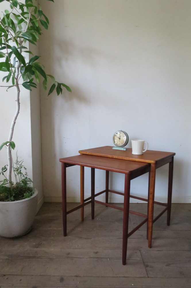北欧ヴィンテージ ネストテーブル チーク材 2連 サイドテーブル
