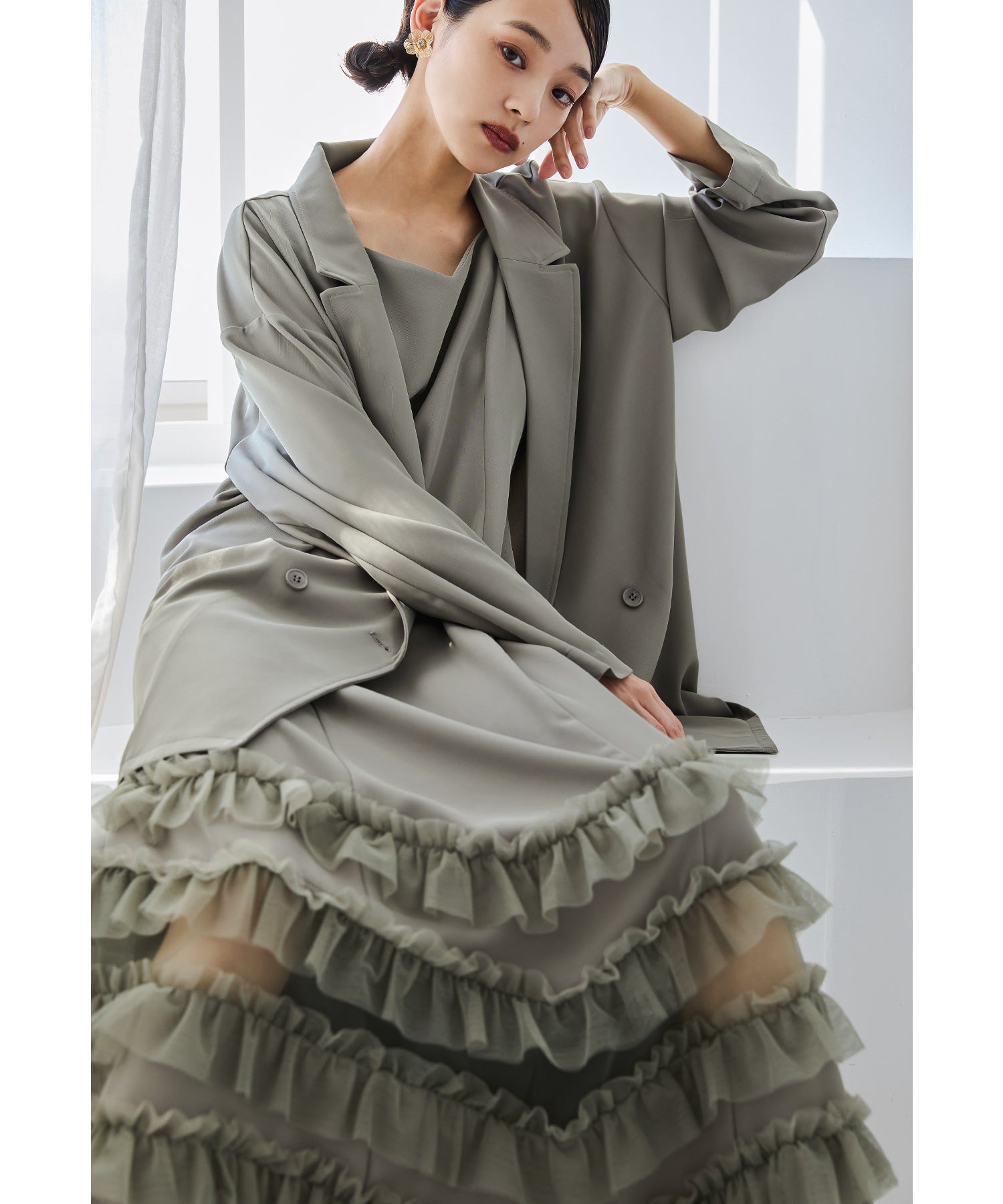 トランスペアレントヘムセットアップドレス 2点セット ジャケット