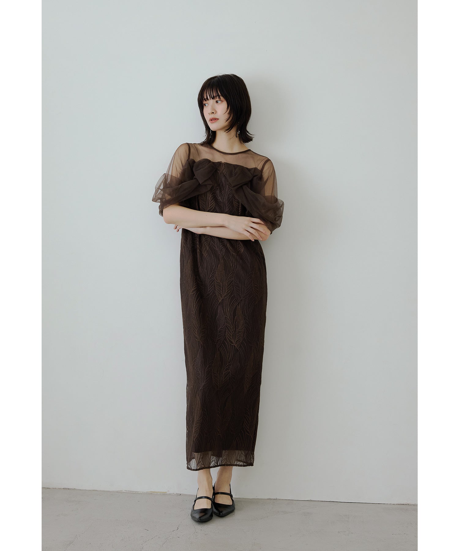 トルネードペンシルドレス 刺繍レース チュール パーティードレス