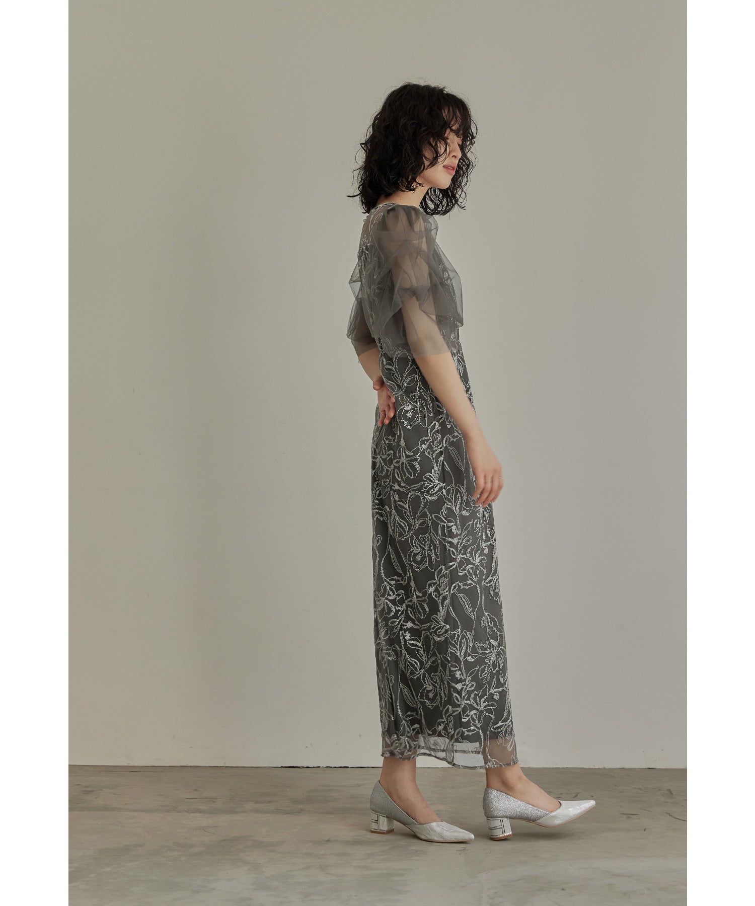 フラフィースリーブペンシルドレス 結婚式 パーティードレス