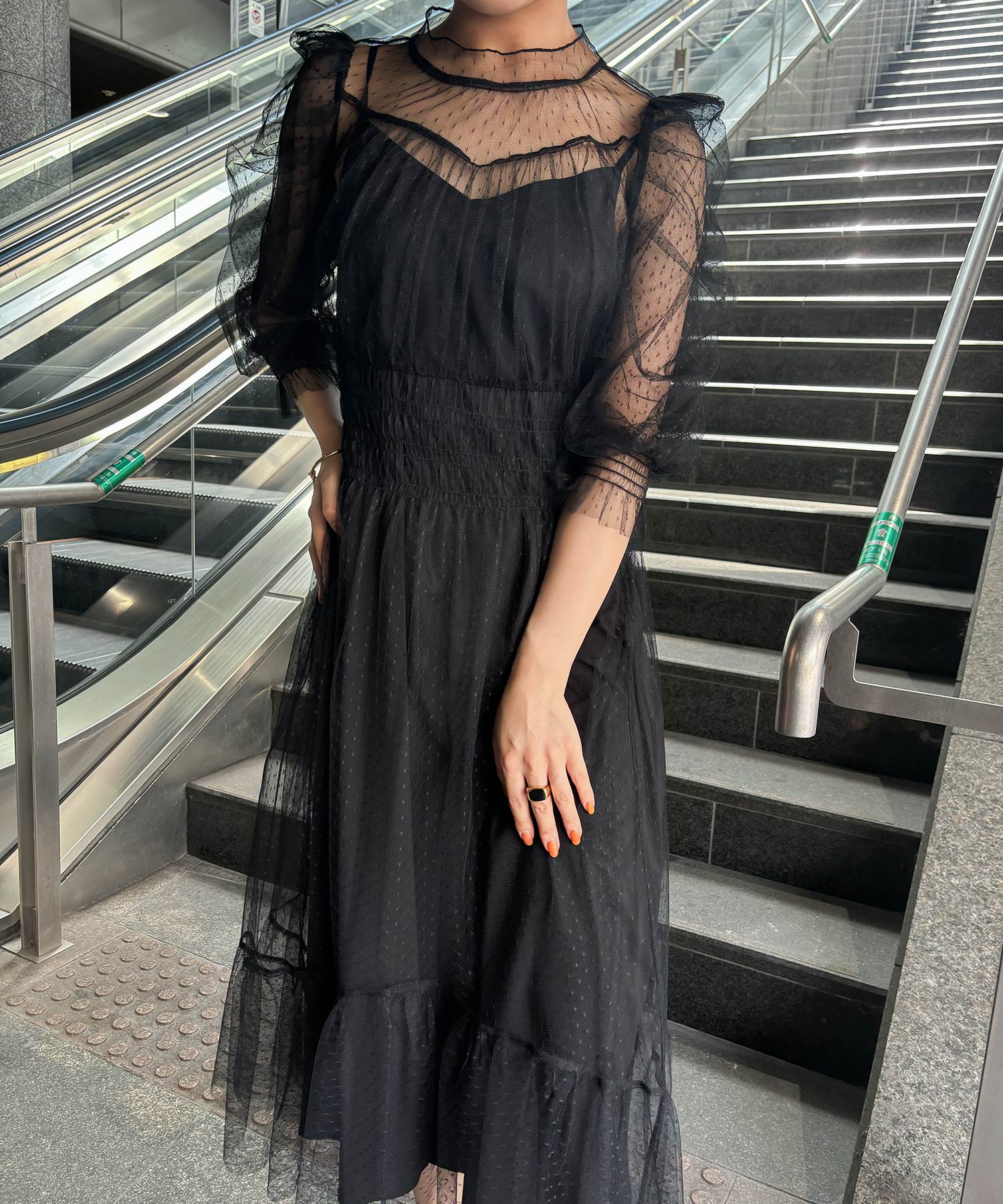 ドットチュールレイヤードドレス 結婚式 パーティードレス