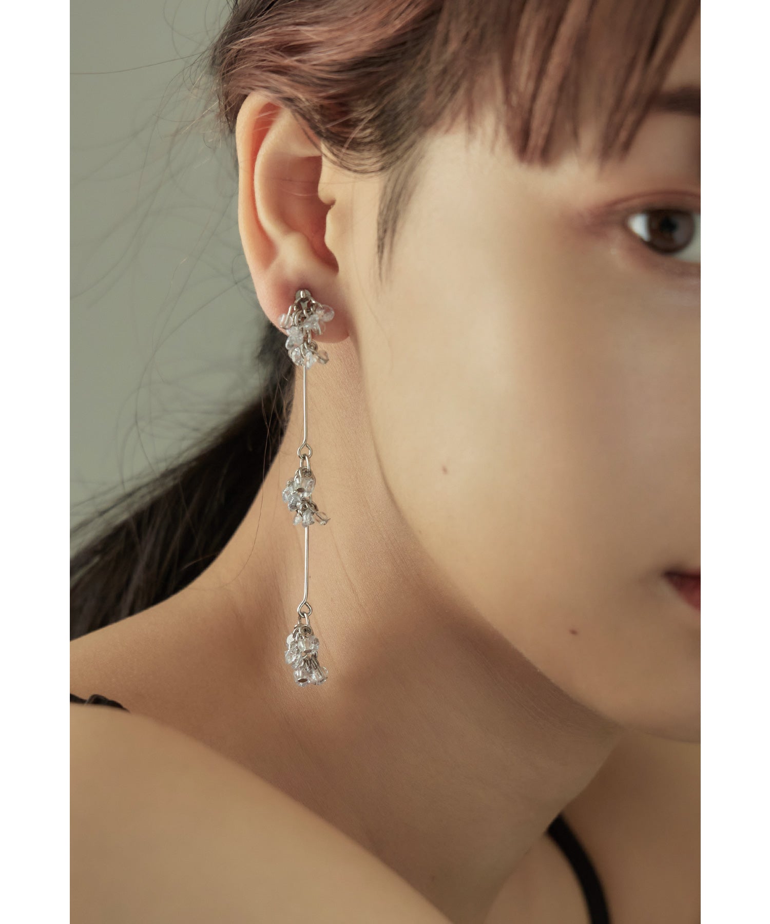 ジルコニアクリアビーズロングイヤリング 結婚式 二次会 アクセサリー