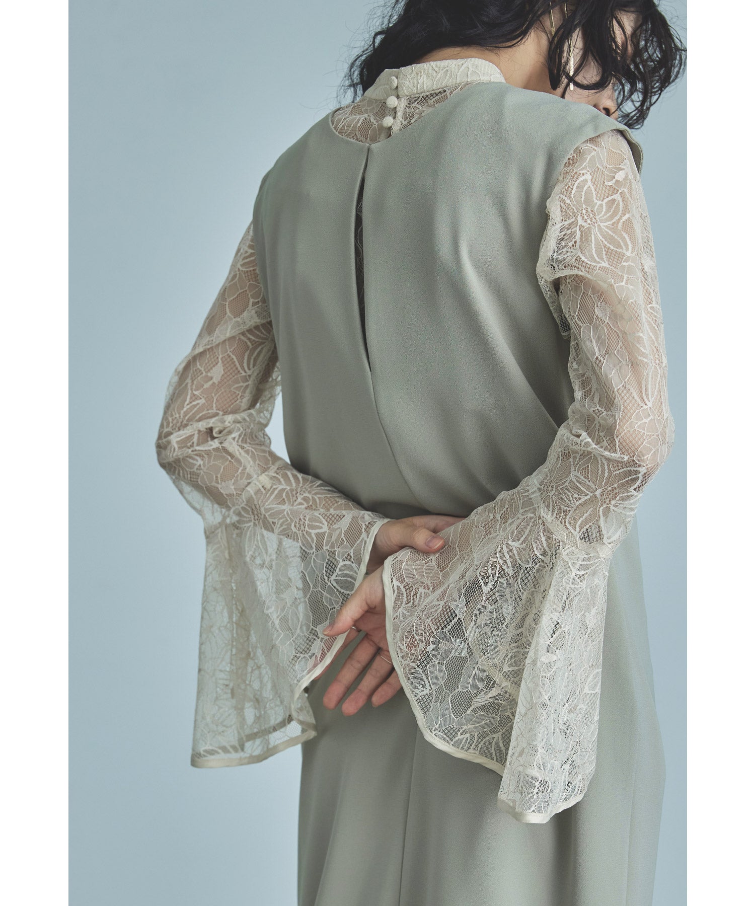 ベルスリーブスリットドレス パーティードレス 結婚式 同窓会 成人式