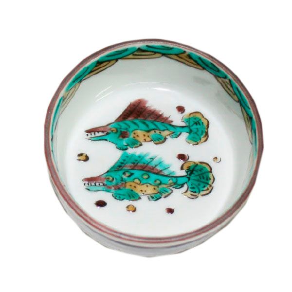 九谷焼 山下紫布 魯山人写し 色絵双魚文 盛皿 大皿 飾り皿 プレート