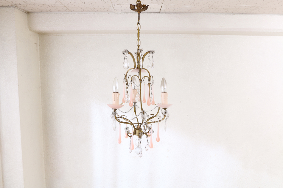 ミニシャンデリア 1920年 ピンクオパールセント フランス アンティーク