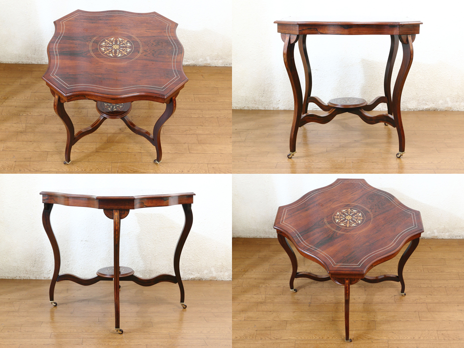 インド製 インディアンローズウッド無垢材 象嵌細工 サイドテーブル 3