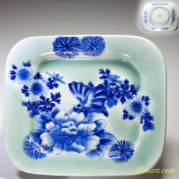 白磁香炉染付 中村清六 作 白磁染付 山水絵香炉