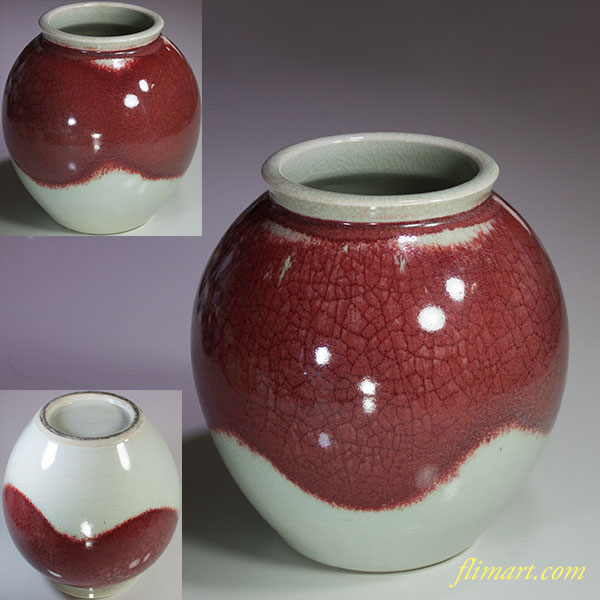 日本の銘窯 日展陶芸家 辰砂の技法 中島均作 辰砂釉 大花瓶 tenzanさん