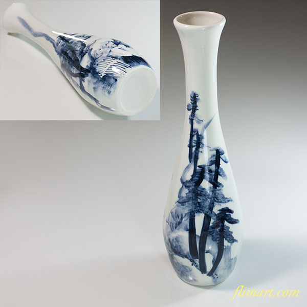 加藤芳洲鶴首染付山水花瓶 | 和食器リサイクル通販専門店フリマート