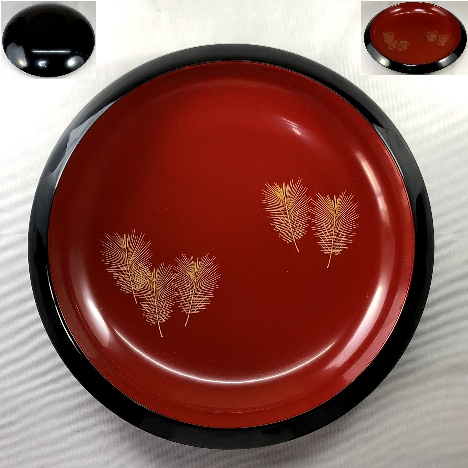 輪島塗網代彫／菓子器 F1359 茶平一斎 松喰鶴 蒔絵 輪島塗 干菓子器