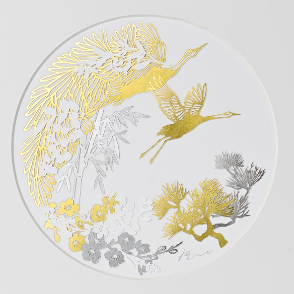 金箔／プラチナ箔アート額「双鶴」＜菅野一剛作＞ | 高品質 金・プラチナ