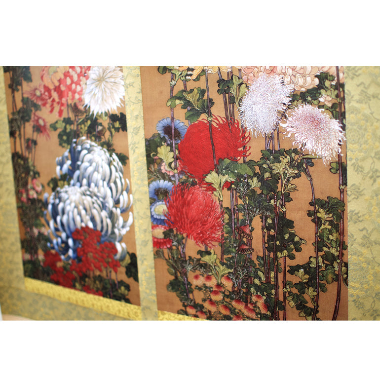 美品 掛け軸 葛飾北斎筆「菊」印刷 名画 認定書付き 美品 掛け軸 葛飾