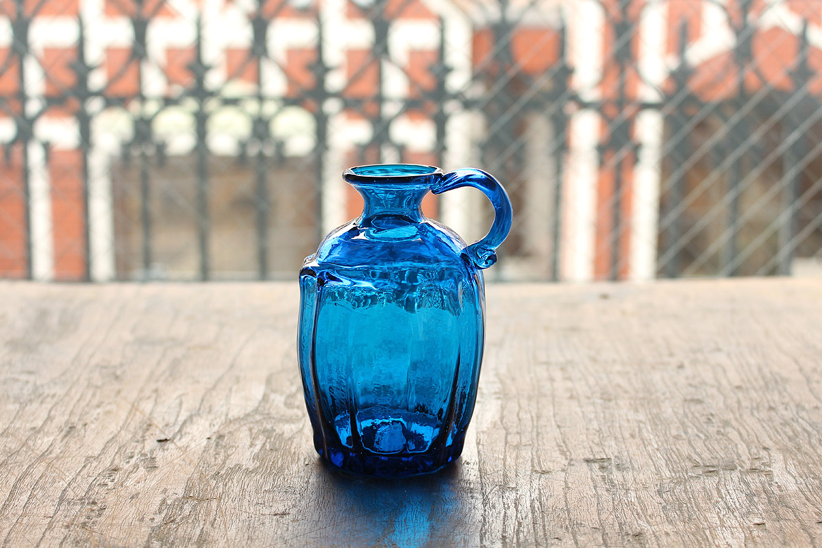 西川孝二作品吹きガラスリキュール瓶波状模様ボトル 未使用に近い 民藝