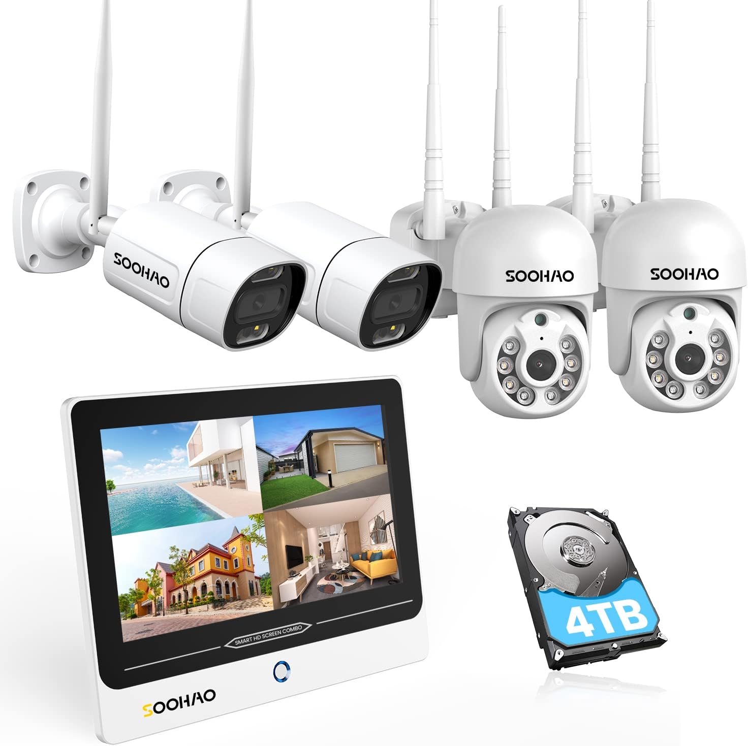 500万画素 防犯カメラ 4台セット 有線 3TB 大容量 スマホ アプリ 防水