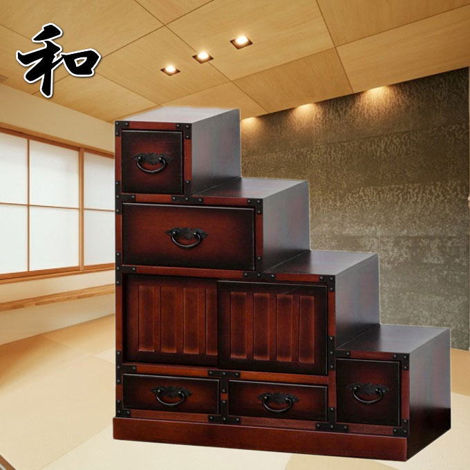 楽天市場】【本日ポイント5倍】民芸調 階段箪笥（たんす）左下がり