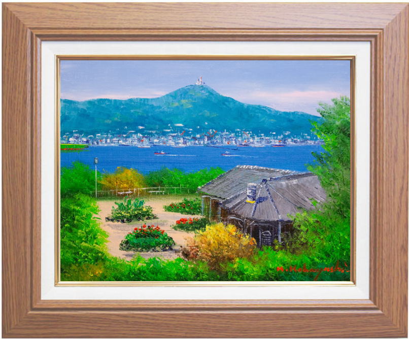 油絵絵画 小林幸三「神戸風景」 F10号 額縁 小林幸三 神戸の風景 F10号