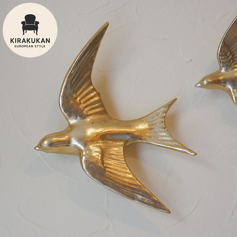 楽天市場】壁掛け インテリア ウォールデコ ゴールド バードS&L 2点