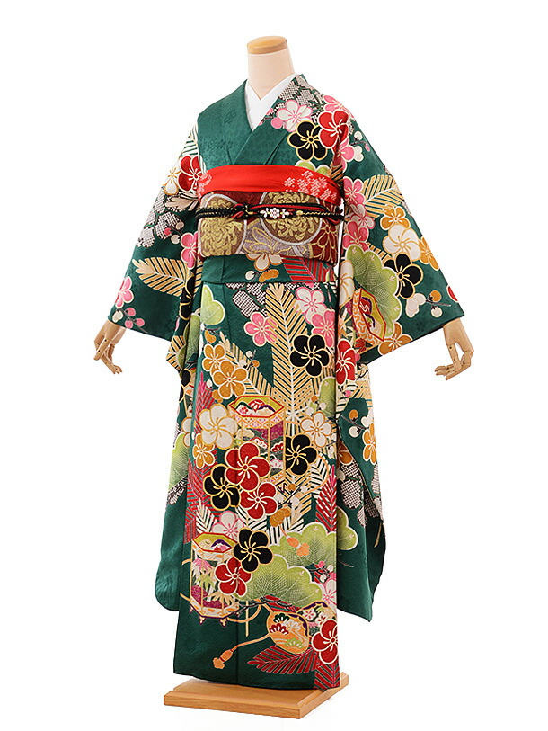 振袖 山本寛斎 KANSAI 華徒然 落款あり 草花 えんじ色 着物単品販売