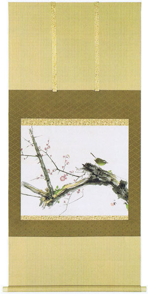 真作】【複製】掛軸 竹内栖鳳 工芸画 梅に鶯図 合箱入 T50