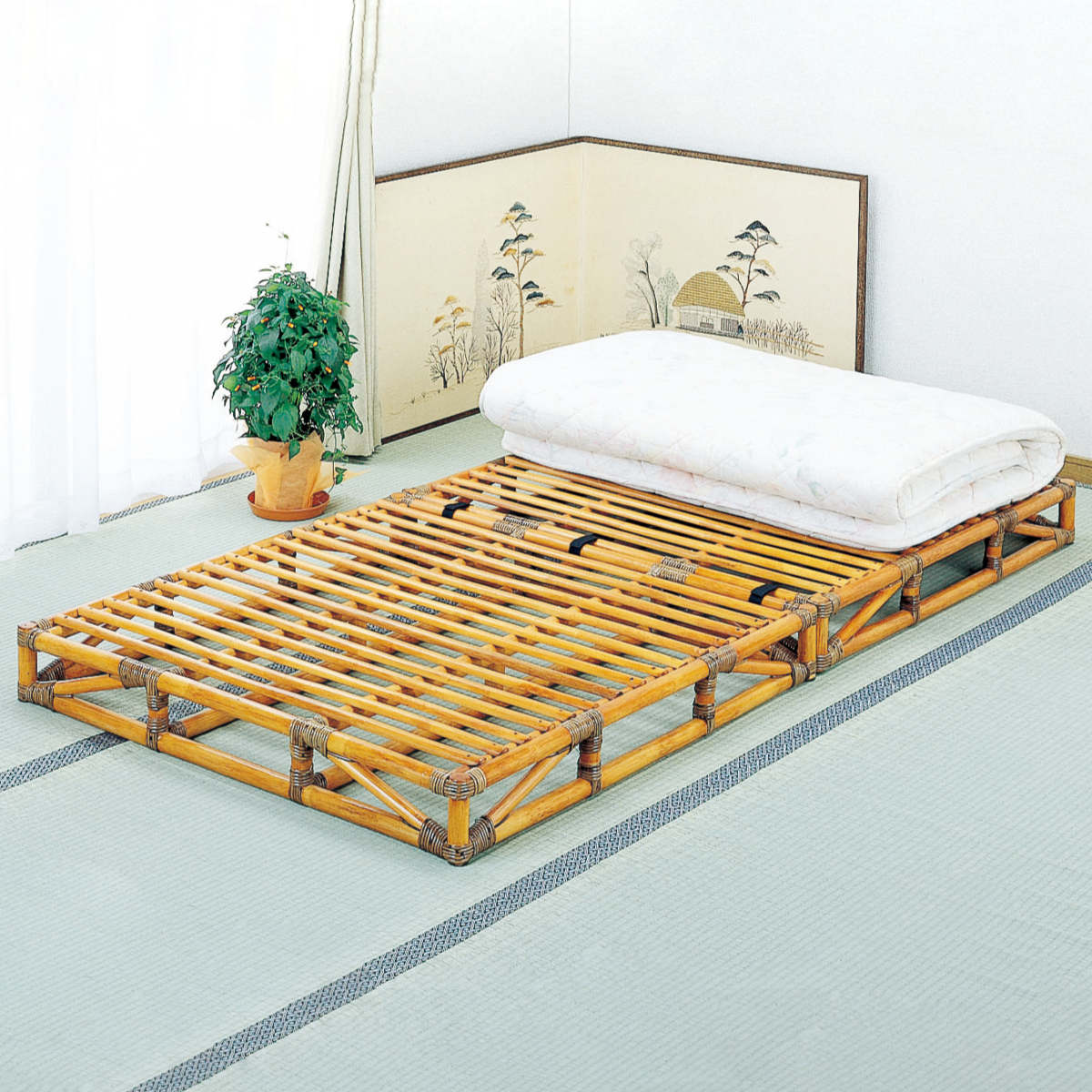 楽天市場】籐 シングルベッド 折りたたみ式 ヘッドボード付き （ 送料