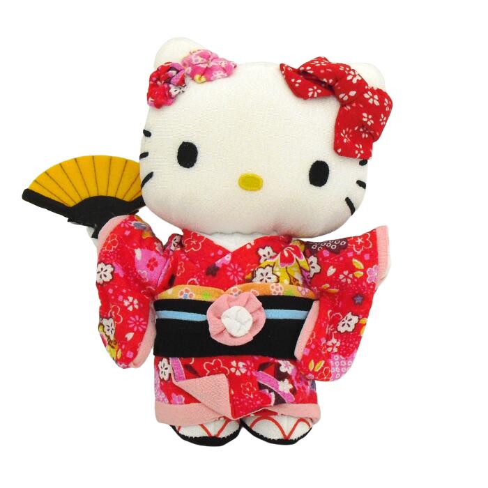 サンリオ ハローキティ 着物ピンク 座布団赤 日本製ドール ぬいぐるみ