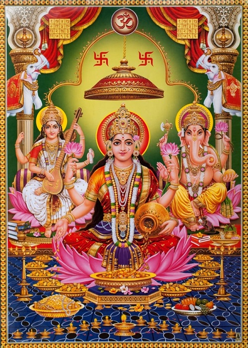 ラクシュミー女神様 置物 ガネーシャ サラスワティ 幸運 豊穣 美を司