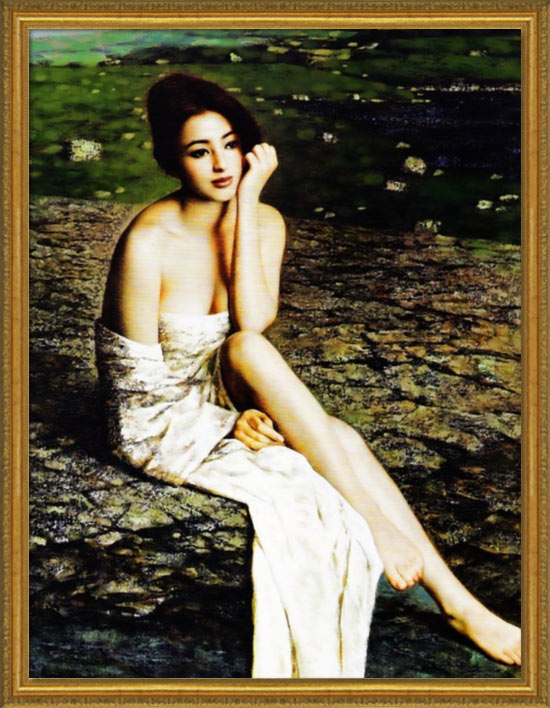 油絵 菅家令子インテリア 額付(青緑＋金色の枠) uF6-061303 かぼちゃ 絵画