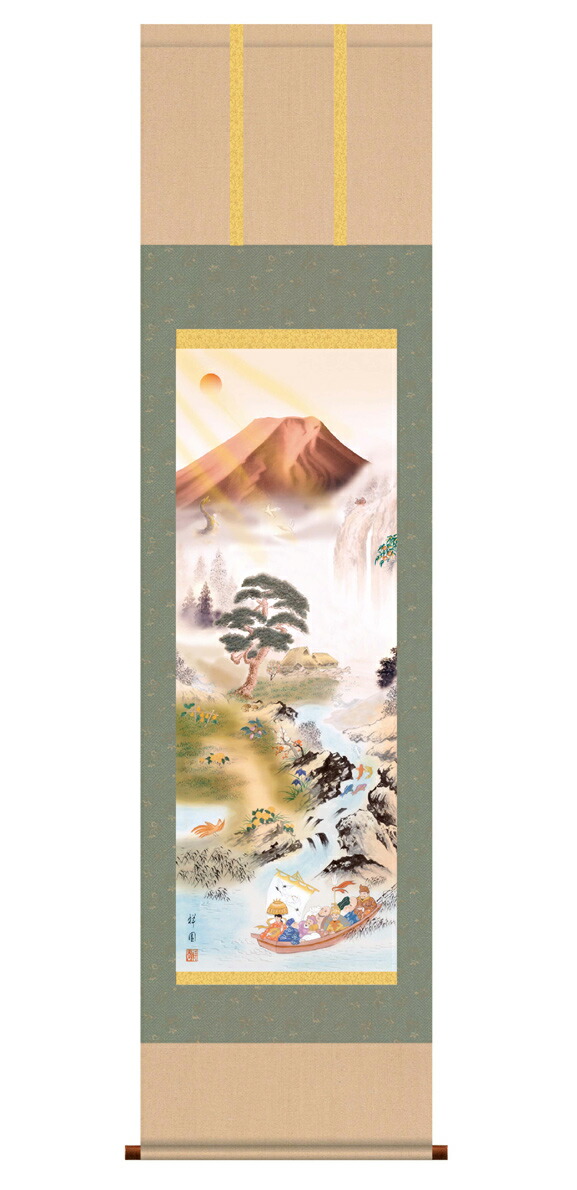 夜桜図】智 2613 花見 月 共箱 掛け軸 肉筆 夜桜図】智 2613 花見 月