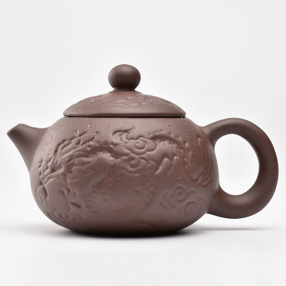 中国 紫砂 朱泥 雲龍鳳凰刻 急須 茶壷 在銘 N 9442 中国 紫砂