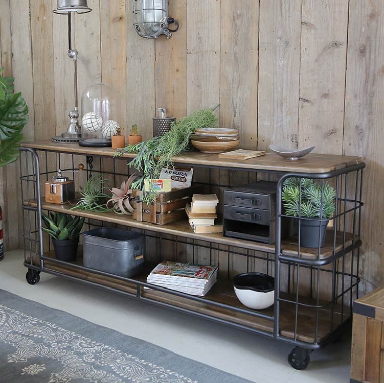 ノットアンティークス 無垢材インダストリアルローテーブル 車輪付き