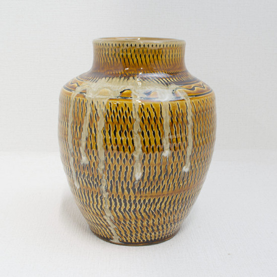 古小鹿田焼切子手花瓶25cm江戸中期〜後期