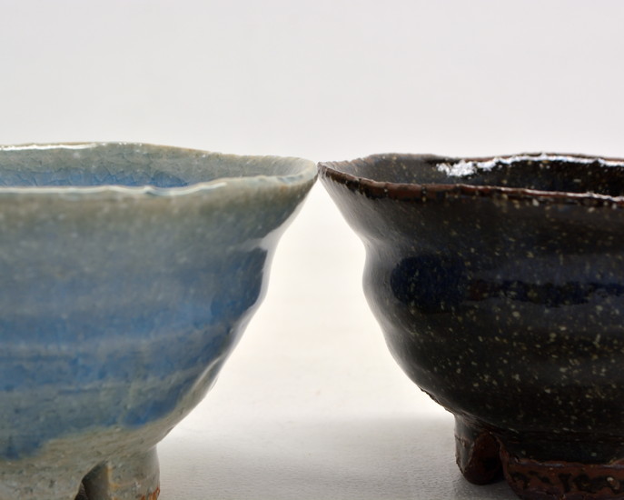 喰籠○萩焼菊型食籠「大華山鳥雲」納富鳥雲 白釉 蓋物 菓子鉢 菓子鉢