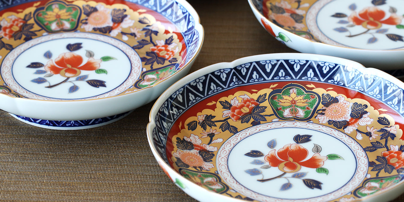 1647 其泉 色絵三方がらみ桐文皿 橘文皿 小手毬文皿 1647 其泉 色絵