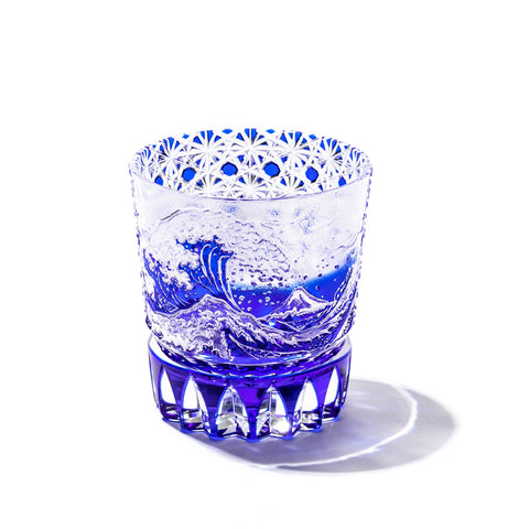 江戸切子 伝統工芸士 木村泰典 作 富嶽三十六景「神奈川沖波裏」に菊籠