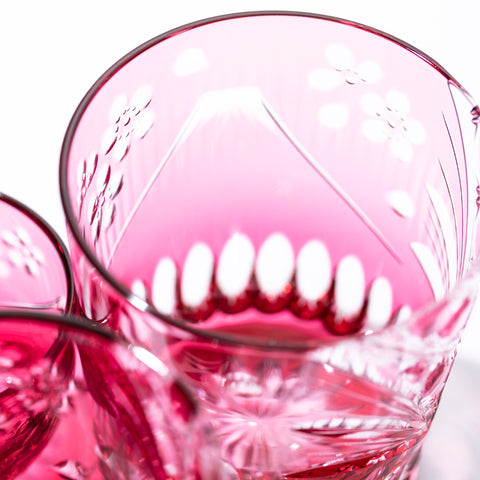 江戸切子 富士桜に籠目紋 オールドグラス 金赤 ｜江戸切子グラスなら