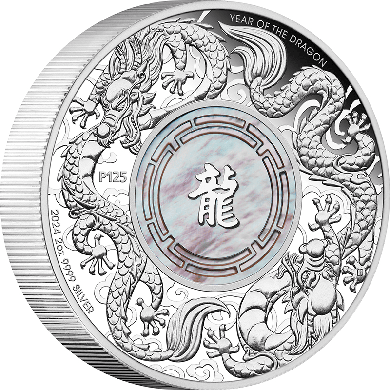 オーストラリア 2024年 辰年龍図 ダブルドラゴン 2ドル銀貨真珠層付